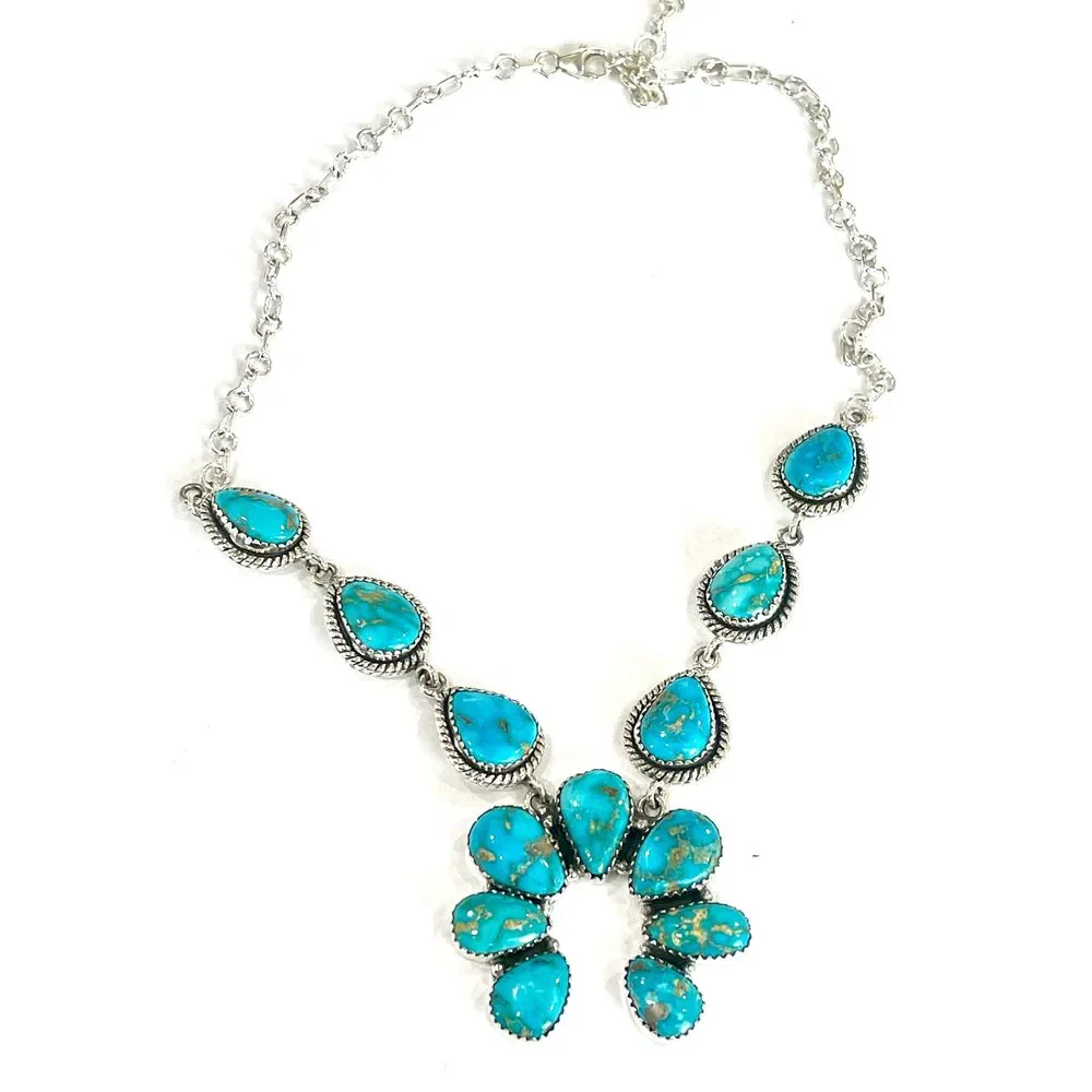 Handmade Sterling Silver Sonoran Mountain Turquoise Naja Necklace - Picture 5 of 5